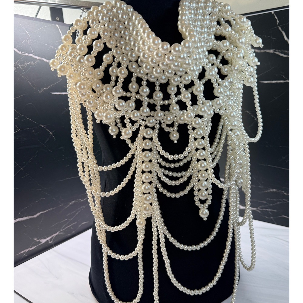 Faux Pearl Capelet Shoulder Necklace Beaded Body Jewelry Statement 2 Lb